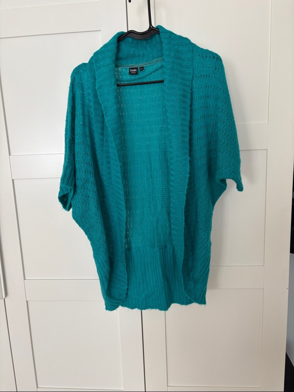 Simons Teal Open-Front Short-Sleeve Cardigan